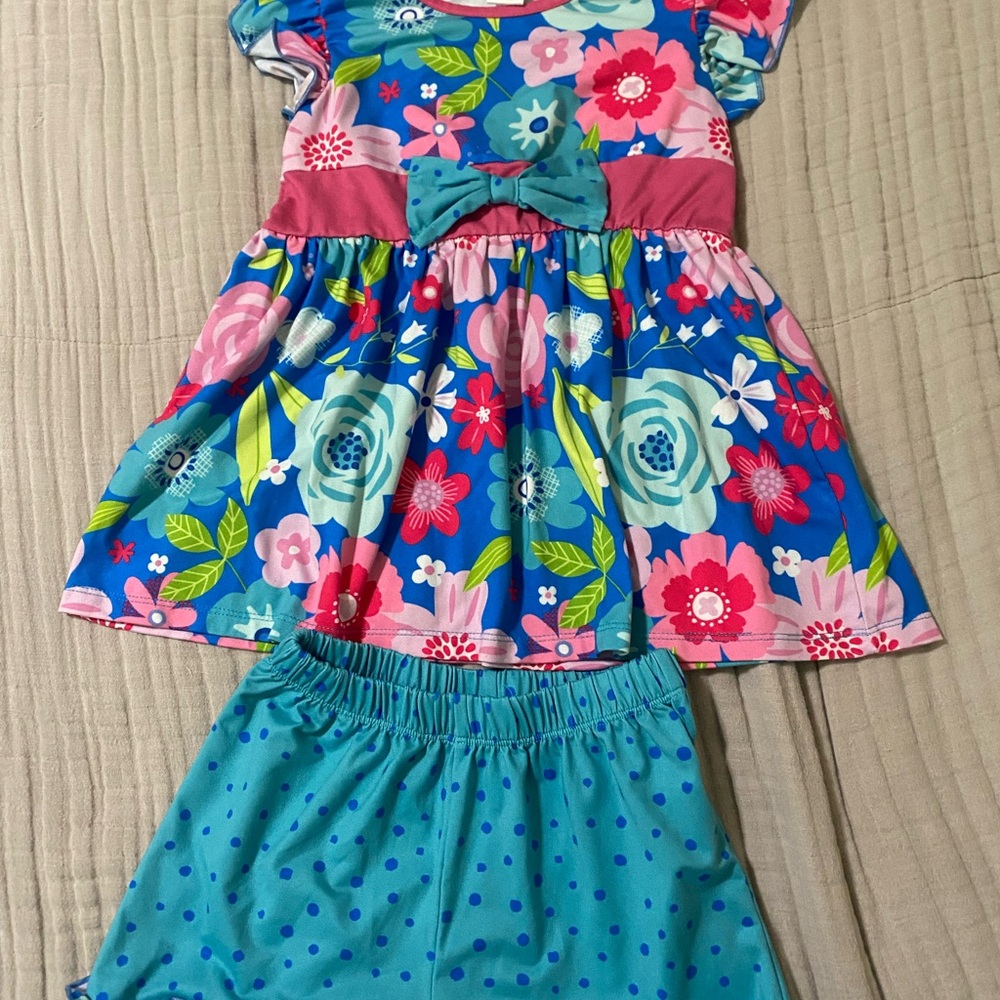 Floral Blue and Pink Kids Top and Shorts Set